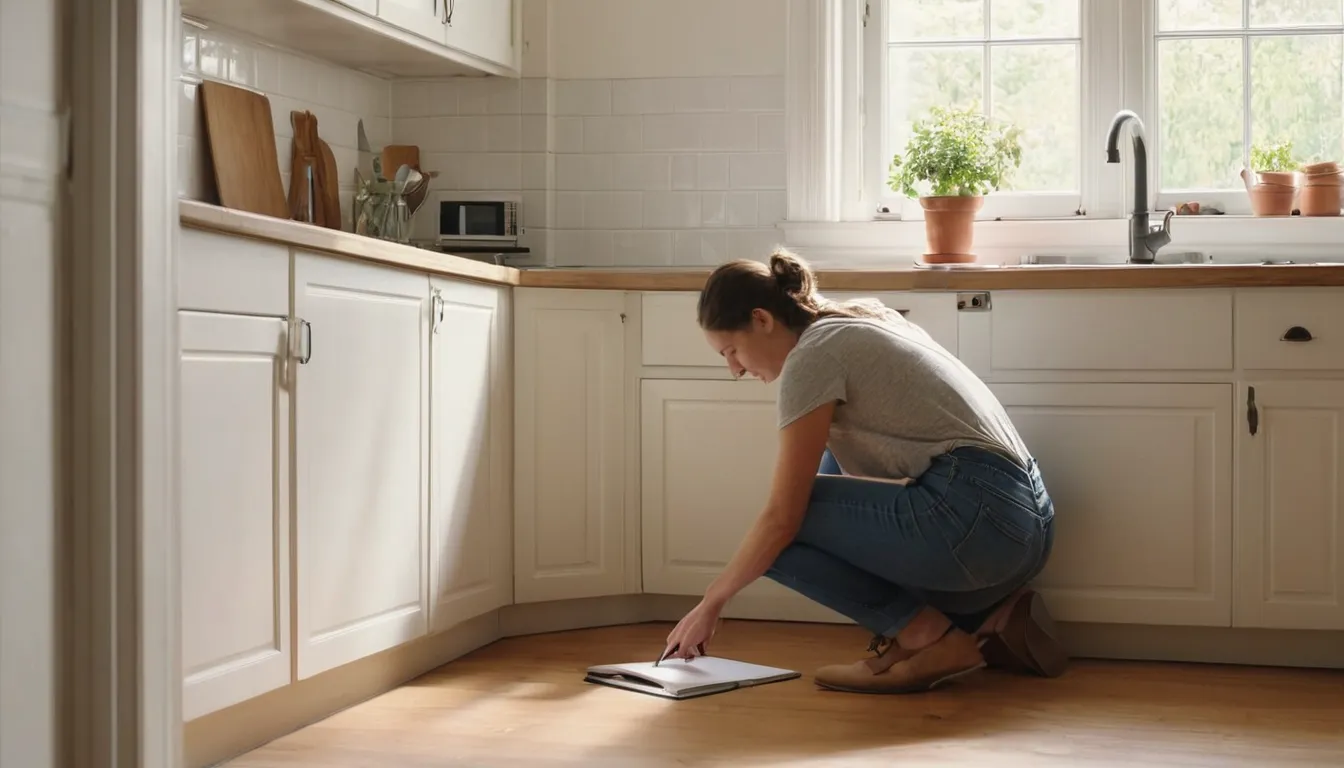 Homeowner taking notes and photos of a pest problem in a kitchen in the San Antonio area